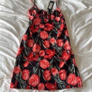 Nasty Gal Red and Black Floral Dress